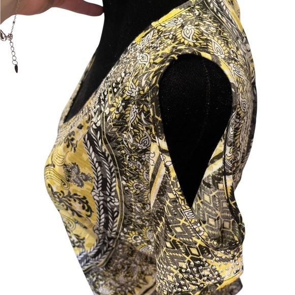 Y2K International Concepts Yellow & Black Bling Top boho hippie eclectic 70s 90s - Picture 2 of 9